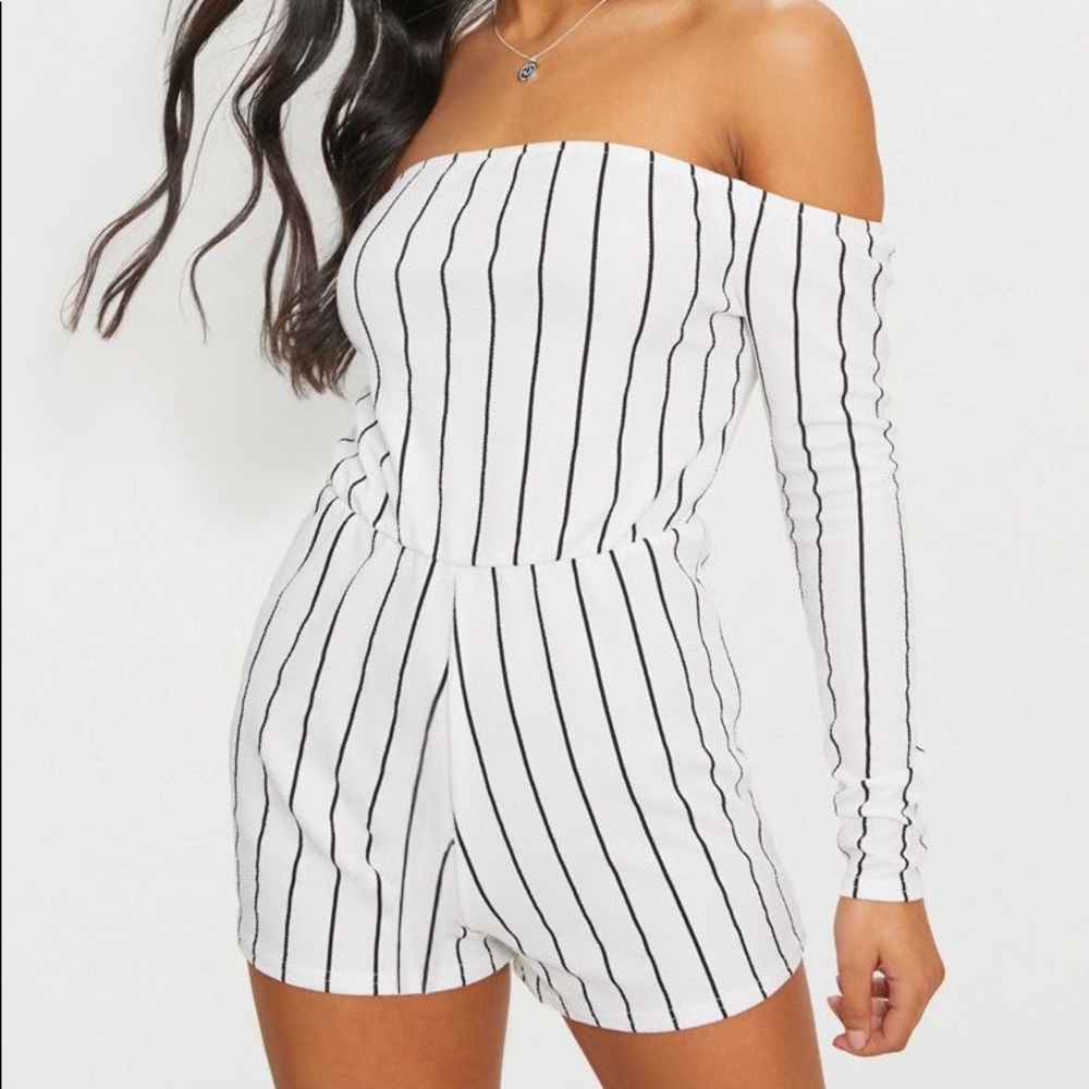 White Striped Romper